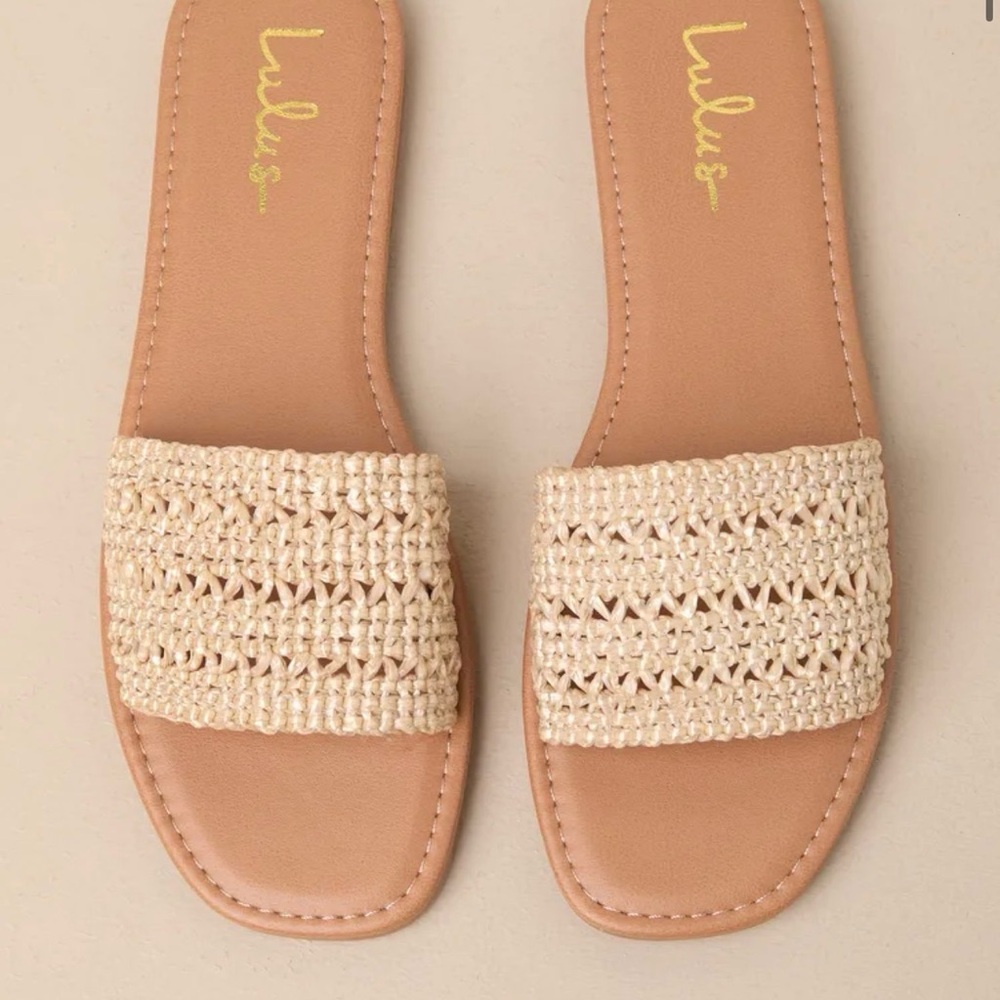 Lulu's Tan Woven Slide Sandals